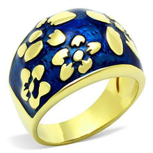 Load image into Gallery viewer, Womens Rings Blue Golden Flowers Stainless Steel Ring with Epoxy in Capri Blue - Jewelry Store by Erik Rayo
