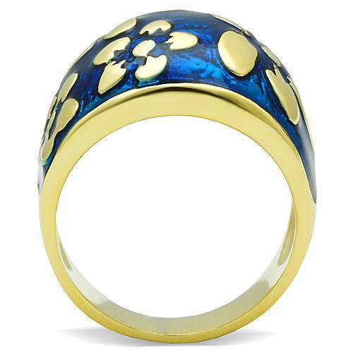 Rings for Womens Blue Golden Flowers Stainless Steel Ring with Epoxy in Capri Blue - Jewelry Store by Erik Rayo