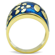 Load image into Gallery viewer, Womens Rings Blue Golden Flowers Stainless Steel Ring with Epoxy in Capri Blue - Jewelry Store by Erik Rayo
