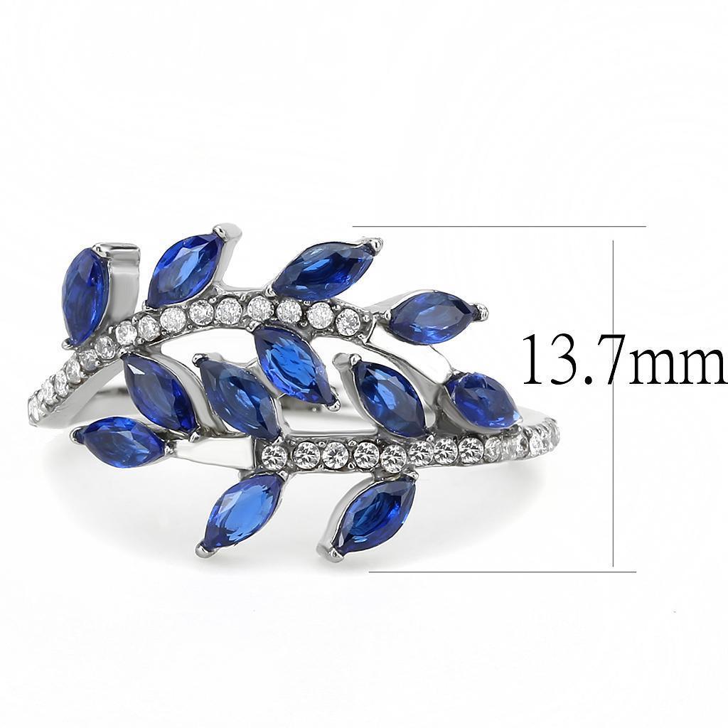 Rings for Womens Blue Leaves Stainless Steel Ring with Synthetic Spinel in London Blue - Jewelry Store by Erik Rayo
