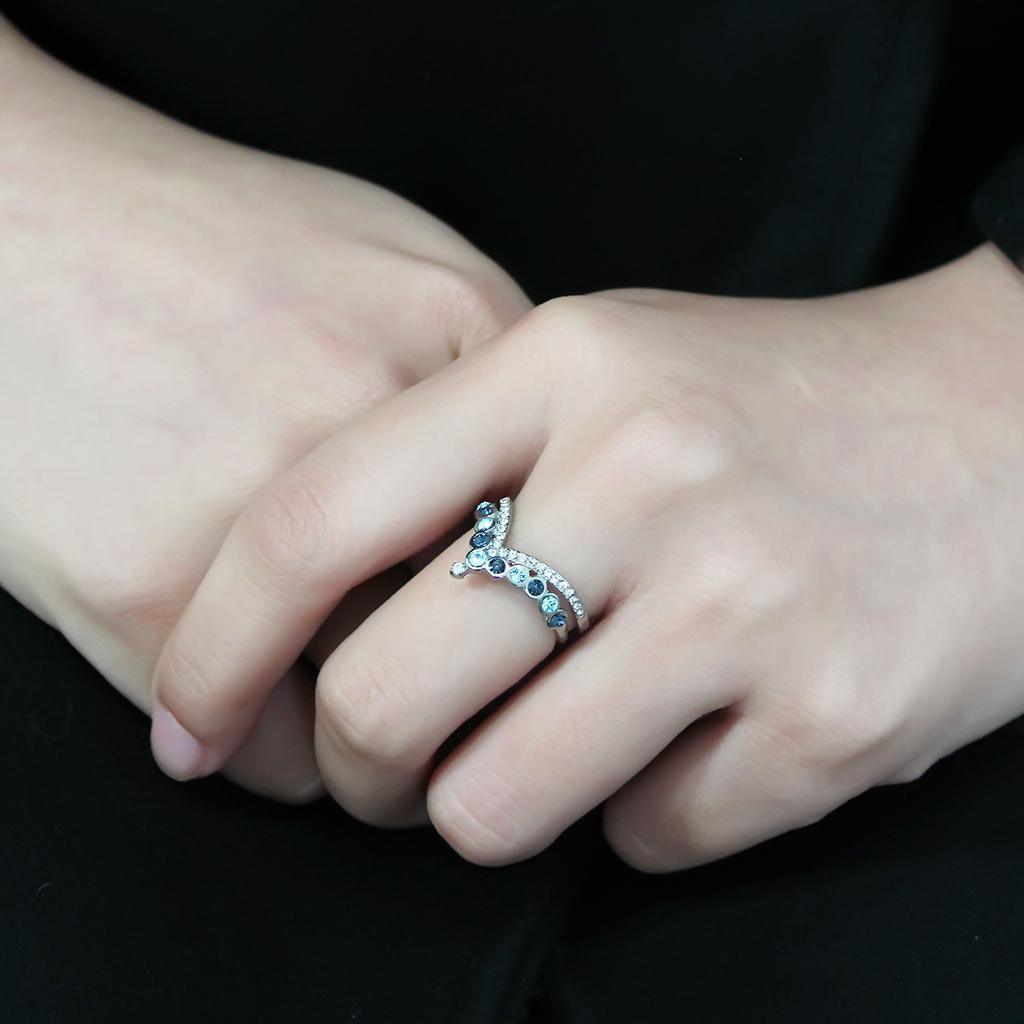 Rings for Womens Dark Light Blue Mountain Stainless Steel Ring with Top Grade Crystal in Multi Color - Jewelry Store by Erik Rayo