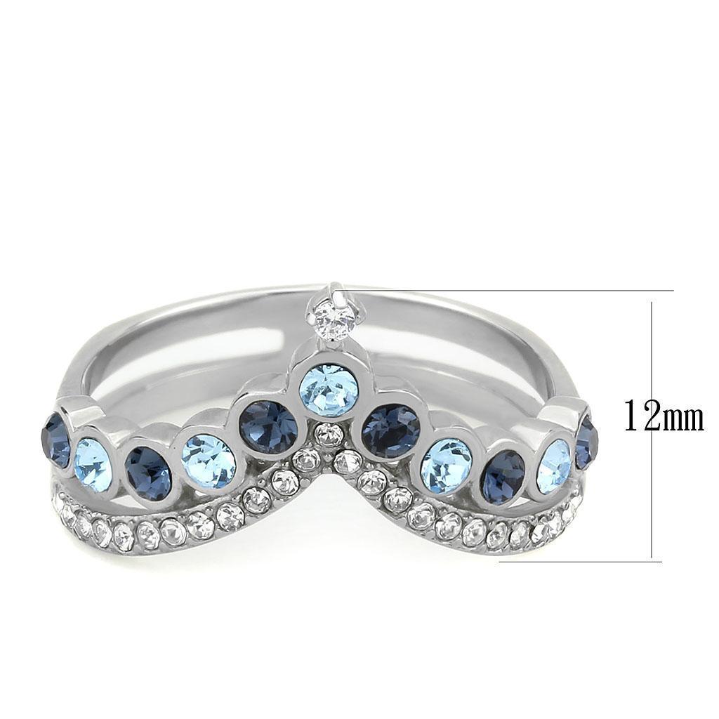 Rings for Womens Dark Light Blue Mountain Stainless Steel Ring with Top Grade Crystal in Multi Color - Jewelry Store by Erik Rayo
