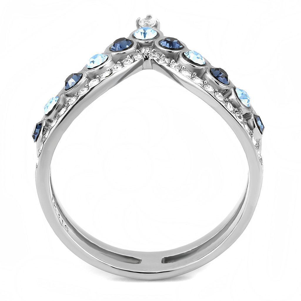 Rings for Womens Dark Light Blue Mountain Stainless Steel Ring with Top Grade Crystal in Multi Color - Jewelry Store by Erik Rayo