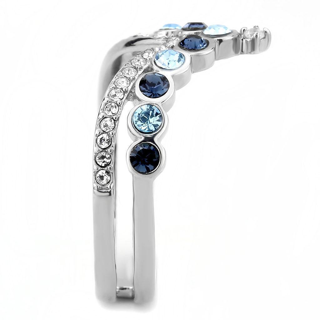 Rings for Womens Dark Light Blue Mountain Stainless Steel Ring with Top Grade Crystal in Multi Color - Jewelry Store by Erik Rayo