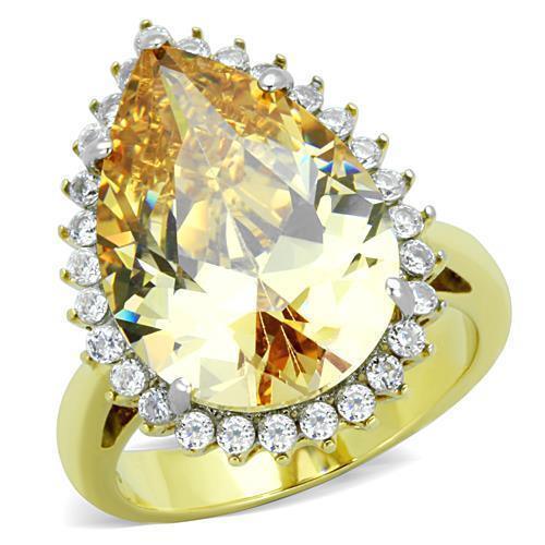 Rings for Womens Gold Large Stainless Steel Ring with AAA Grade CZ in Champagne - Jewelry Store by Erik Rayo
