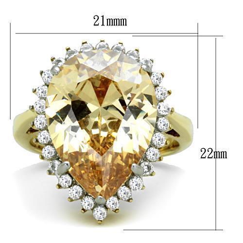 Rings for Womens Gold Large Stainless Steel Ring with AAA Grade CZ in Champagne - Jewelry Store by Erik Rayo