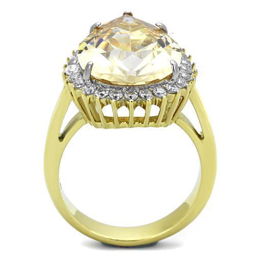 Rings for Womens Gold Large Stainless Steel Ring with AAA Grade CZ in Champagne - Jewelry Store by Erik Rayo