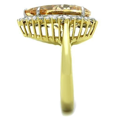 Rings for Womens Gold Large Stainless Steel Ring with AAA Grade CZ in Champagne - Jewelry Store by Erik Rayo
