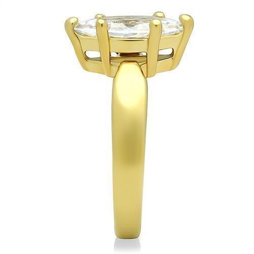 Rings for Womens Gold Marquise Solitaire Stainless Steel Ring with AAA Grade CZ in Clear - Jewelry Store by Erik Rayo