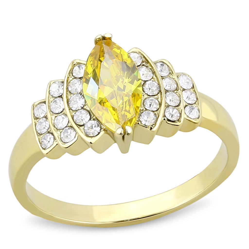 Rings for Womens Gold Marquise Stainless Steel Ring with AAA Grade CZ in Topaz - Jewelry Store by Erik Rayo