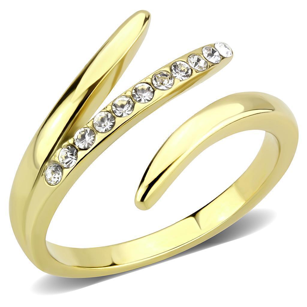 Rings for Womens Gold Open Stainless Steel Ring with Top Grade Crystal in Clear - Jewelry Store by Erik Rayo