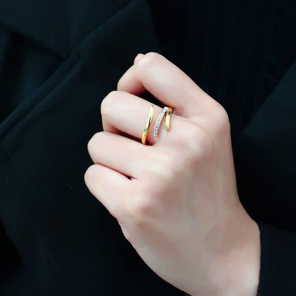 Rings for Womens Gold Open Stainless Steel Ring with Top Grade Crystal in Clear - Jewelry Store by Erik Rayo