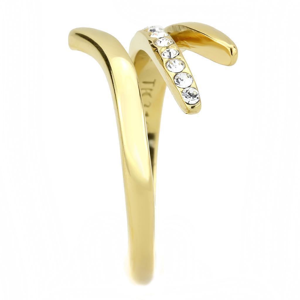 Rings for Womens Gold Open Stainless Steel Ring with Top Grade Crystal in Clear - Jewelry Store by Erik Rayo