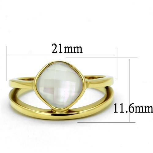 Rings for Womens Gold Round Stainless Steel Ring with Precious Stone Conch in White - Jewelry Store by Erik Rayo