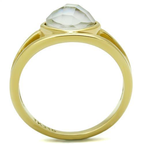 Rings for Womens Gold Round Stainless Steel Ring with Precious Stone Conch in White - Jewelry Store by Erik Rayo