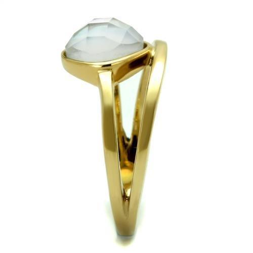 Rings for Womens Gold Round Stainless Steel Ring with Precious Stone Conch in White - Jewelry Store by Erik Rayo