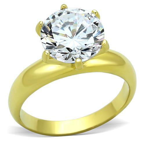 Womens Rings Gold Solitaire Stainless Steel Ring with AAA Grade CZ in Clear - Jewelry Store by Erik Rayo