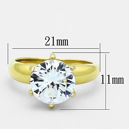 Rings for Womens Gold Solitaire Stainless Steel Ring with AAA Grade CZ in Clear - Jewelry Store by Erik Rayo