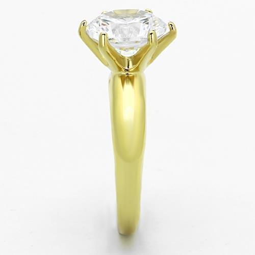 Rings for Womens Gold Solitaire Stainless Steel Ring with AAA Grade CZ in Clear - Jewelry Store by Erik Rayo