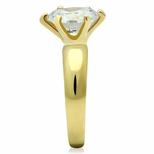 Rings for Womens Gold Solitaire Stainless Steel Ring with AAA Grade CZ in Clear - Jewelry Store by Erik Rayo