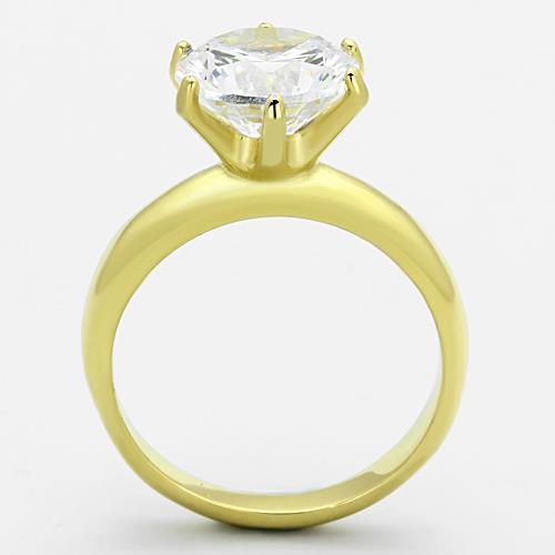 Rings for Womens Gold Solitaire Stainless Steel Ring with AAA Grade CZ in Clear - Jewelry Store by Erik Rayo