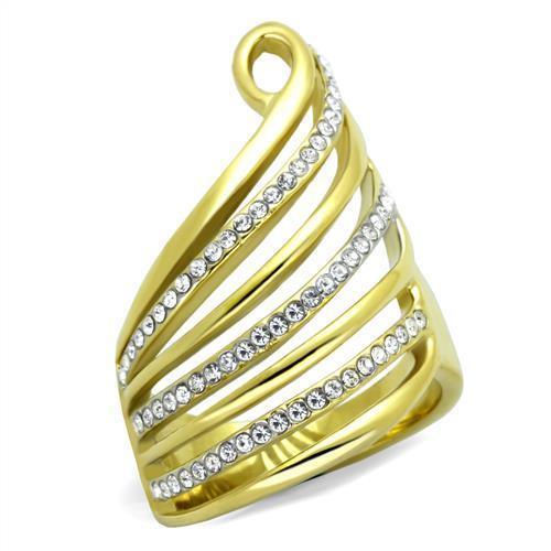 Rings for Womens Gold Unique Stainless Steel Ring with Top Grade Crystal in Clear - Jewelry Store by Erik Rayo