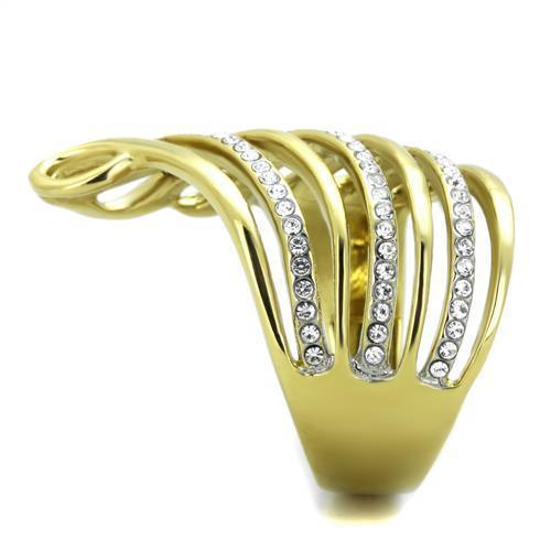 Rings for Womens Gold Unique Stainless Steel Ring with Top Grade Crystal in Clear - Jewelry Store by Erik Rayo