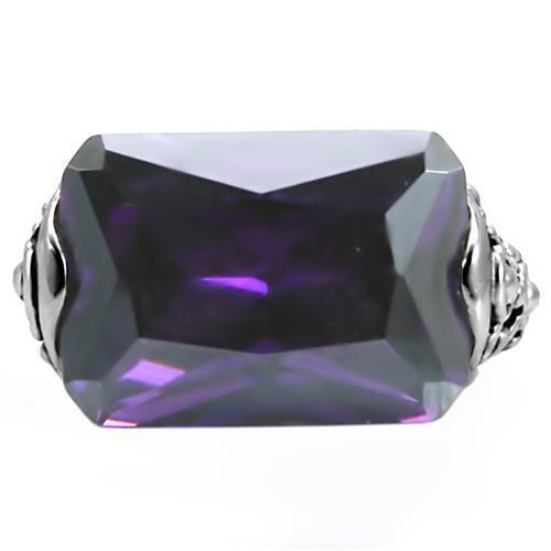 Womens Rings High polished (no plating) 316L Stainless Steel Ring with AAA Grade CZ in Amethyst TK015 - Jewelry Store by Erik Rayo