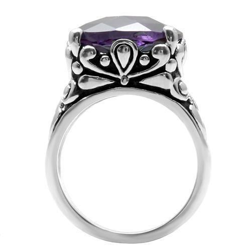 Womens Rings High polished (no plating) 316L Stainless Steel Ring with AAA Grade CZ in Amethyst TK016 - Jewelry Store by Erik Rayo