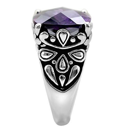 Womens Rings High polished (no plating) 316L Stainless Steel Ring with AAA Grade CZ in Amethyst TK016 - Jewelry Store by Erik Rayo