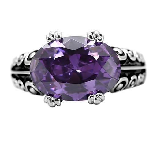 Womens Rings High polished (no plating) 316L Stainless Steel Ring with AAA Grade CZ in Amethyst TK017 - Jewelry Store by Erik Rayo