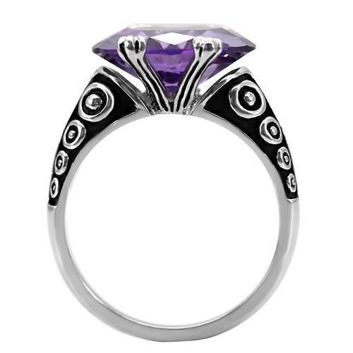 Womens Rings High polished (no plating) 316L Stainless Steel Ring with AAA Grade CZ in Amethyst TK017 - Jewelry Store by Erik Rayo