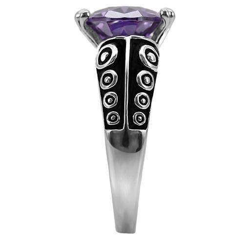 Womens Rings High polished (no plating) 316L Stainless Steel Ring with AAA Grade CZ in Amethyst TK017 - Jewelry Store by Erik Rayo