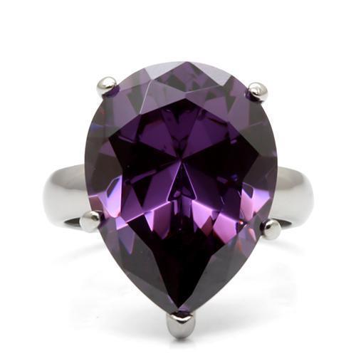 Womens Rings High polished (no plating) 316L Stainless Steel Ring with AAA Grade CZ in Amethyst TK045 - Jewelry Store by Erik Rayo