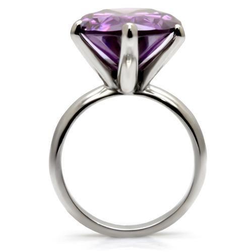 Womens Rings High polished (no plating) 316L Stainless Steel Ring with AAA Grade CZ in Amethyst TK045 - Jewelry Store by Erik Rayo