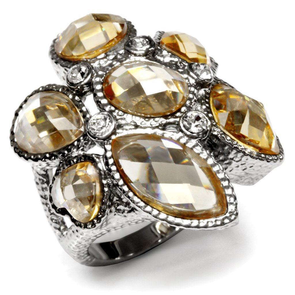 Womens Rings High polished (no plating) 316L Stainless Steel Ring with AAA Grade CZ in Champagne TK044 - Jewelry Store by Erik Rayo