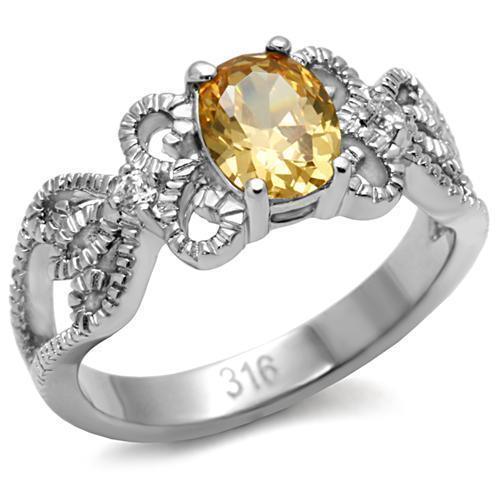 Womens Rings High polished (no plating) 316L Stainless Steel Ring with AAA Grade CZ in Champagne TK080 - Jewelry Store by Erik Rayo