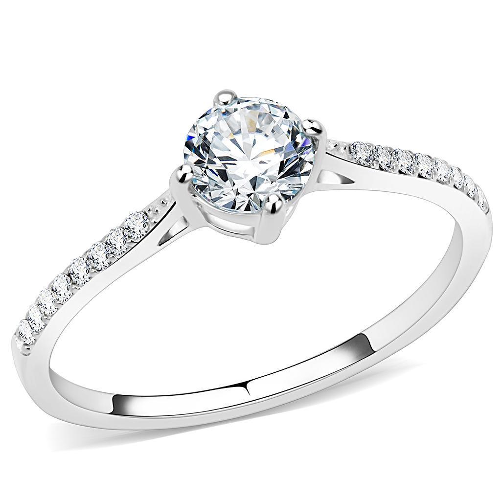 Womens Rings High polished (no plating) 316L Stainless Steel Ring with AAA Grade CZ in Clear DA018 - Jewelry Store by Erik Rayo