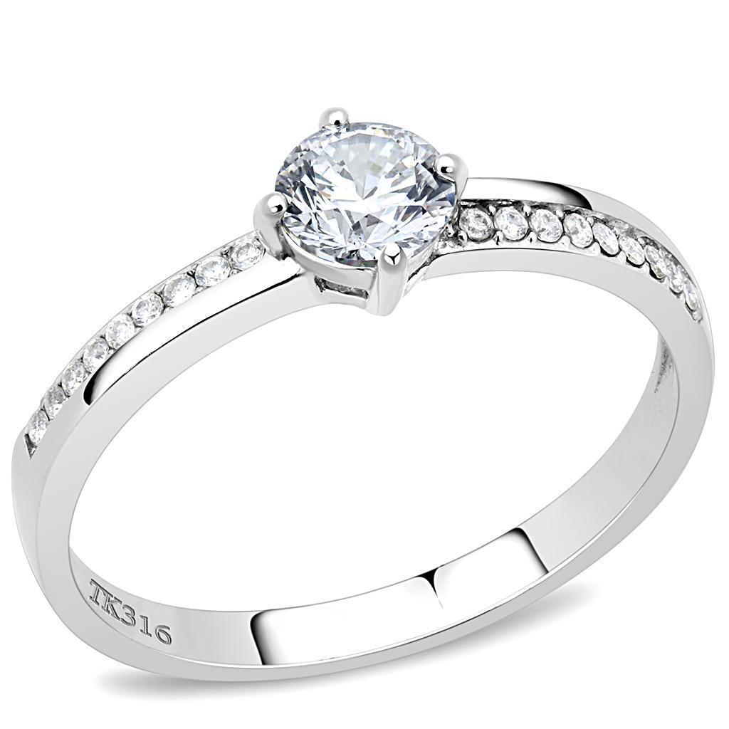 Womens Rings High polished (no plating) 316L Stainless Steel Ring with AAA Grade CZ in Clear DA025 - Jewelry Store by Erik Rayo