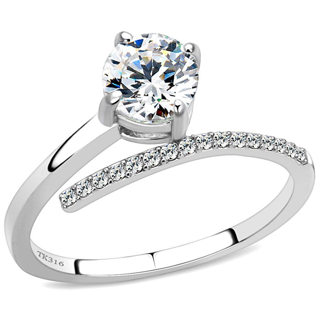 Womens Rings High polished (no plating) 316L Stainless Steel Ring with AAA Grade CZ in Clear DA039 - Jewelry Store by Erik Rayo