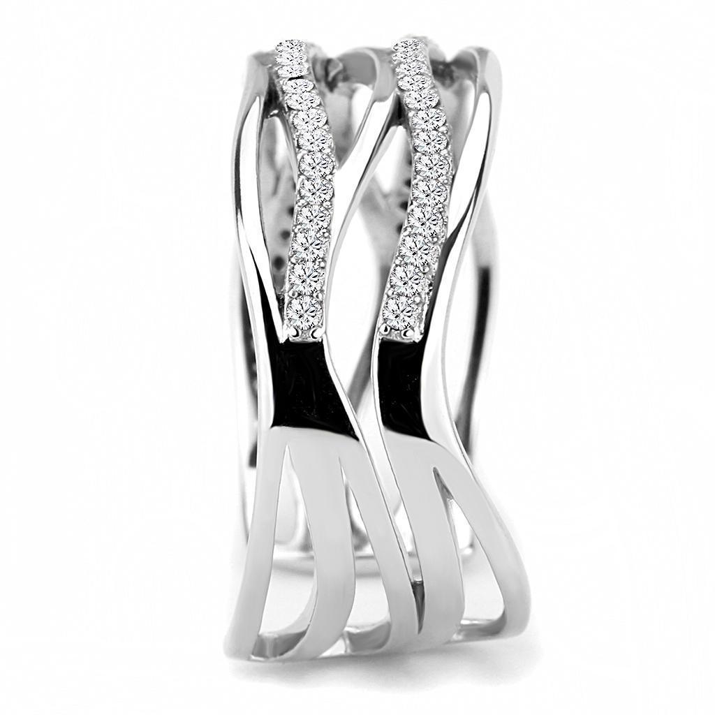 Womens Rings High polished (no plating) 316L Stainless Steel Ring with AAA Grade CZ in Clear DA047 - Jewelry Store by Erik Rayo