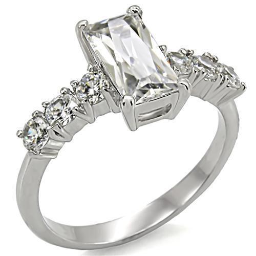 Womens Rings High polished (no plating) 316L Stainless Steel Ring with AAA Grade CZ in Clear TK002 - Jewelry Store by Erik Rayo