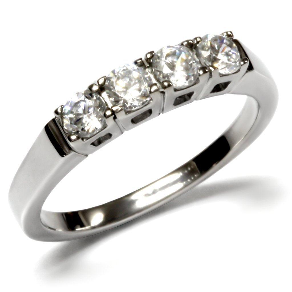 Womens Rings High polished (no plating) 316L Stainless Steel Ring with AAA Grade CZ in Clear TK047 - Jewelry Store by Erik Rayo