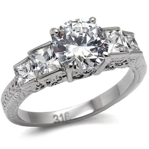 Womens Rings High polished (no plating) 316L Stainless Steel Ring with AAA Grade CZ in Clear TK057 - Jewelry Store by Erik Rayo