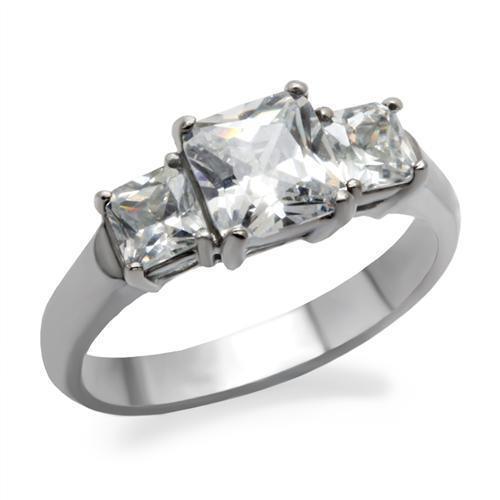 Womens Rings High polished (no plating) 316L Stainless Steel Ring with AAA Grade CZ in Clear TK058 - Jewelry Store by Erik Rayo