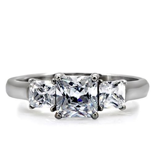 Womens Rings High polished (no plating) 316L Stainless Steel Ring with AAA Grade CZ in Clear TK058 - Jewelry Store by Erik Rayo