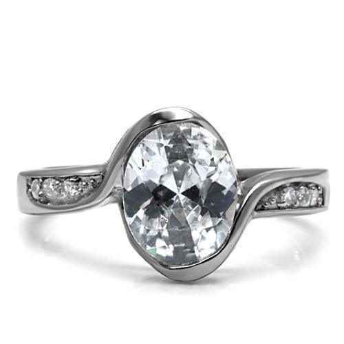 Womens Rings High polished (no plating) 316L Stainless Steel Ring with AAA Grade CZ in Clear TK064 - Jewelry Store by Erik Rayo