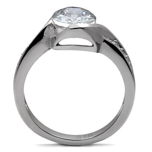 Womens Rings High polished (no plating) 316L Stainless Steel Ring with AAA Grade CZ in Clear TK064 - Jewelry Store by Erik Rayo