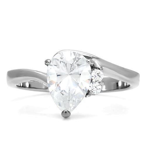 Womens Rings High polished (no plating) 316L Stainless Steel Ring with AAA Grade CZ in Clear TK102 - Jewelry Store by Erik Rayo