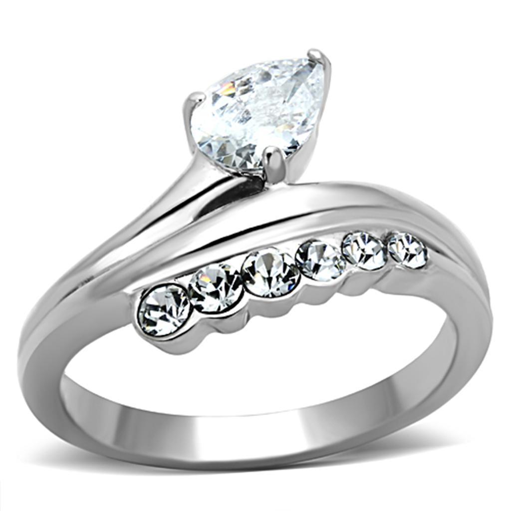 Womens Rings High polished (no plating) 316L Stainless Steel Ring with AAA Grade CZ in Clear TK1080 - Jewelry Store by Erik Rayo
